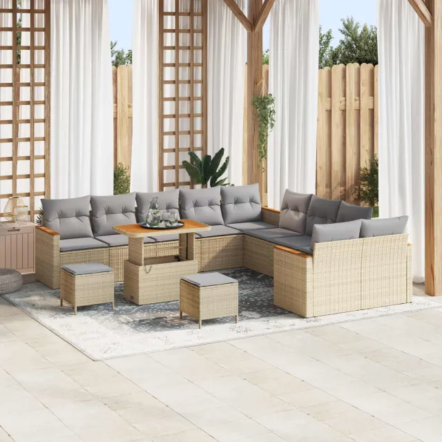 vidaXL Tuinbankenset 13 st Beige poly rattan, foto 2