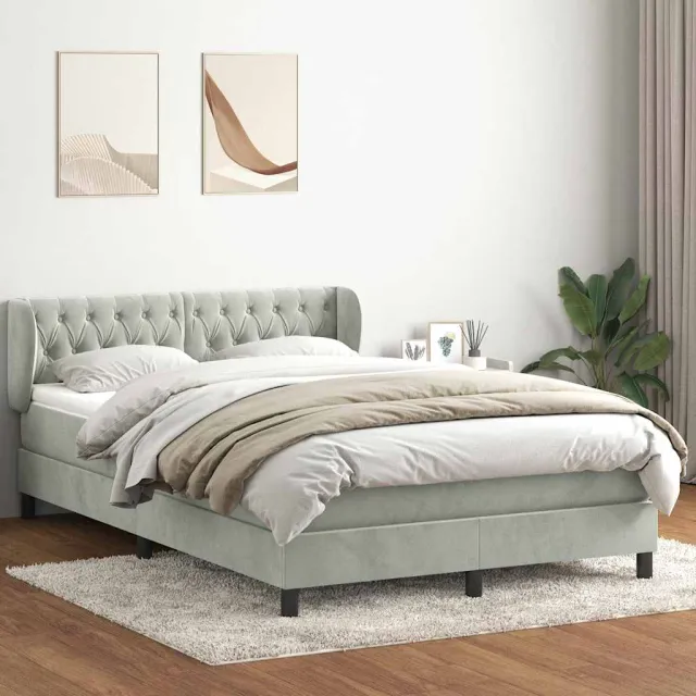 vidaXL Boxspring met matras fluweel lichtgrijs 160x210 cm grijs