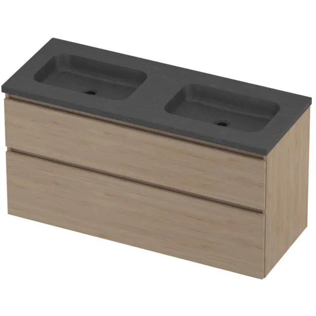 Proline Rollo Badmeubelset Hardsteen Elegant Dubbel 120x46x62 cm Blue Stone Ideal Oak Eiken