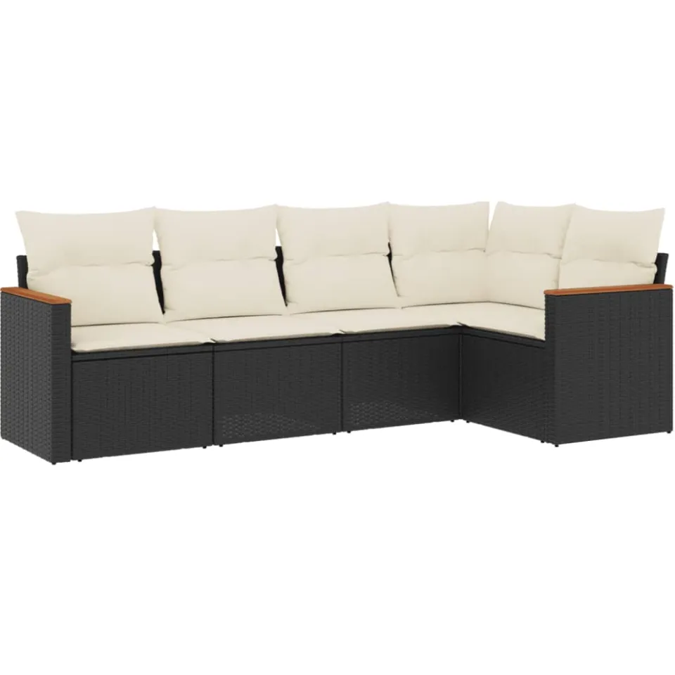 vidaXL 5-delige Loungeset met kussens poly rattan zwart