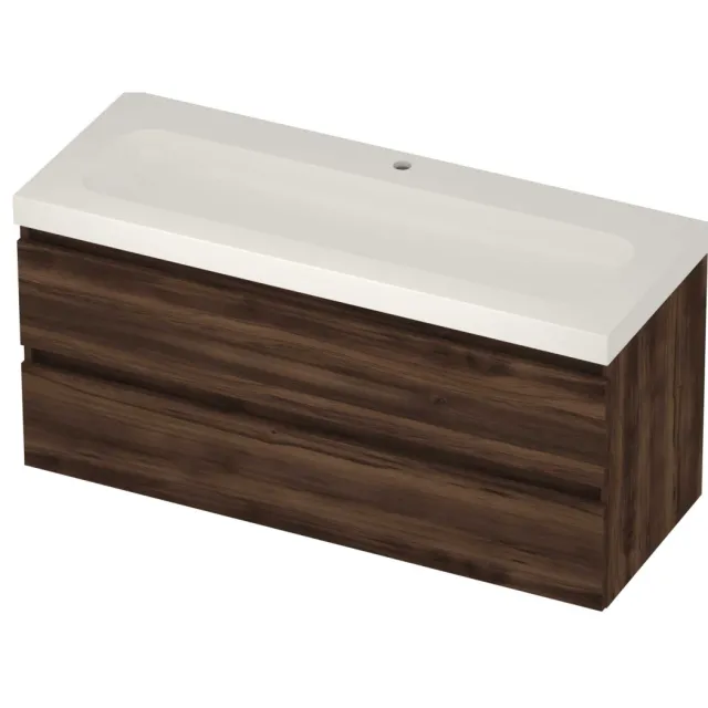 Basic-Line Moby 46 Badmeubelset Polystone 1 Kraangat Greeploos 120x46x58 cm Barista Oak Glans Wit