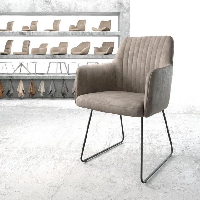 DELIFE Gestoffeerde-stoel Greg-Flex slipframe zwart microvelours taupe vintage pocketveer kern Beige