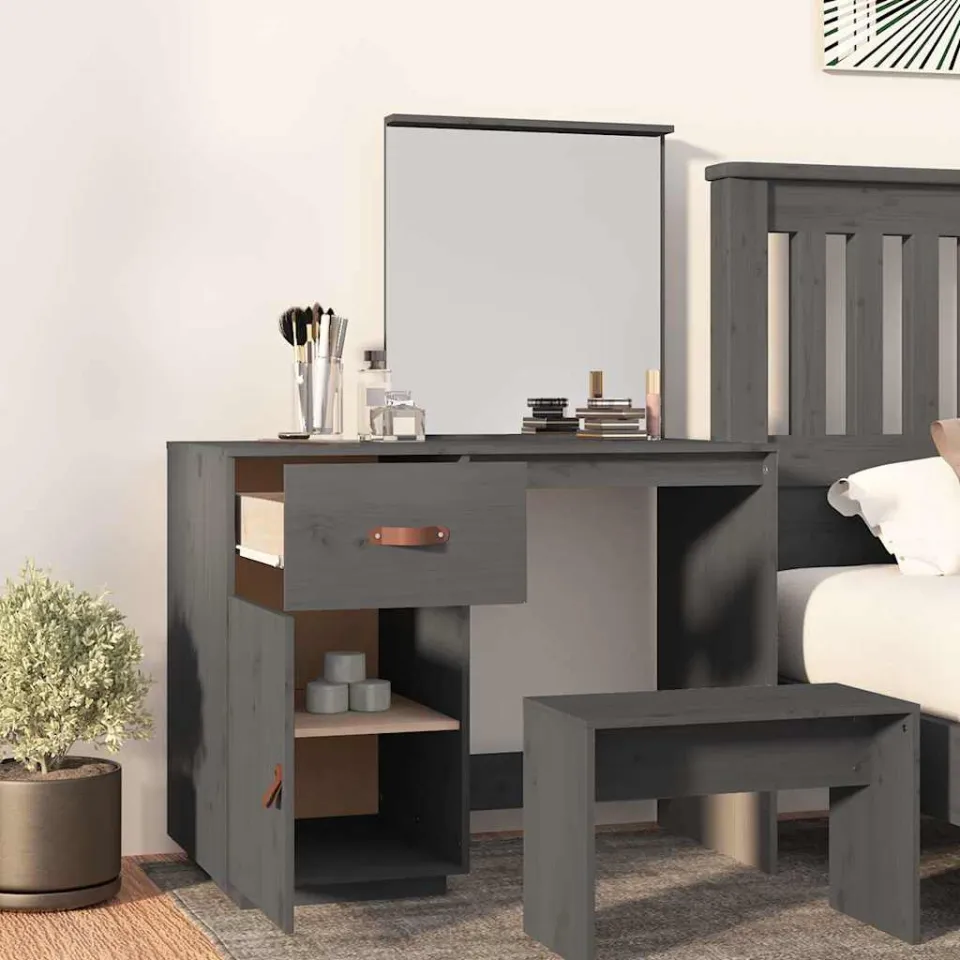 vidaXL Kaptafel 95x50x134 cm massief grenenhout grijs, foto 2