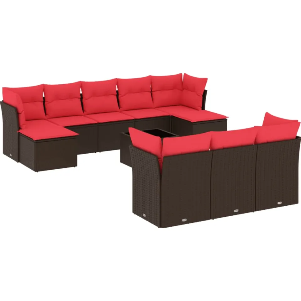 vidaXL 11-delige tuinbankset met kussens, bruin polyrotan, foto 3