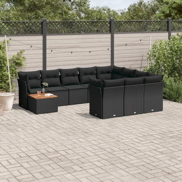 vidaXL 11-delige Loungeset met kussens poly rattan zwart, foto 2