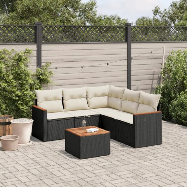 vidaXL 6-delige Loungeset met kussens poly rattan zwart, foto 2