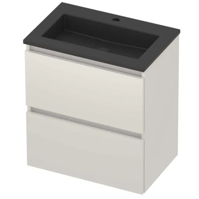 Basic-Line Mood 39 Badmeubelset Acryl 1 Kraangat Greeploos 60x39x62 cm Ice White Mat Zwart