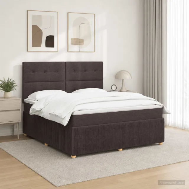 vidaXL LED Boxspring Bed met Matras Donkerbruin 140 x 190 cm Stof