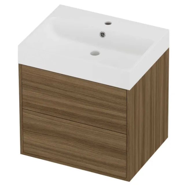 Proline Podium Badmeubelset Polystone Loft In Kader 60x46x62 cm Mat White Caramel Walnut Houtlook