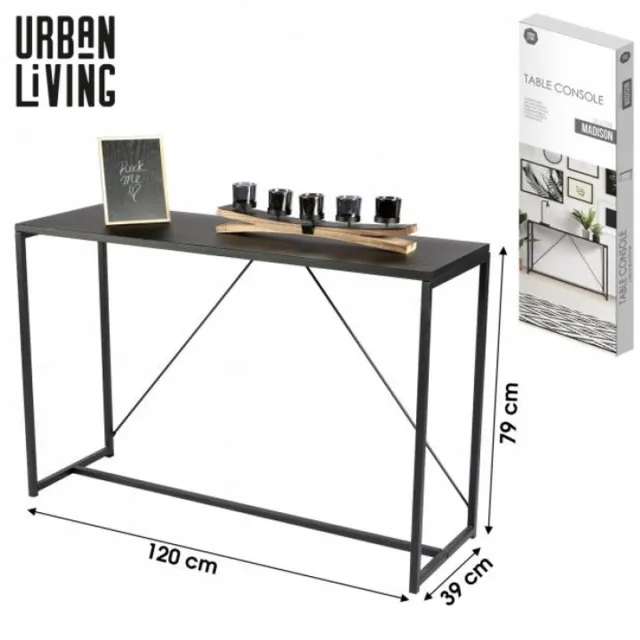 Urban Living "MADISON" - Zwarte metalen wandtafel / console - 120 x 39 x H 79 cm