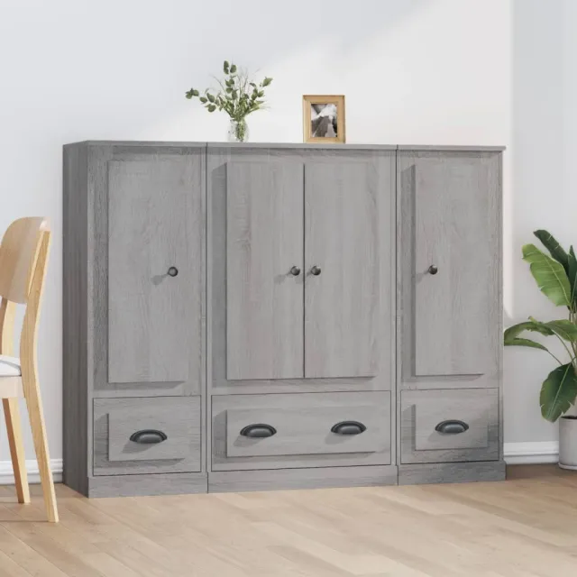 vidaXL Hoge kasten 3 st bewerkt hout grijs sonoma eikenkleurig, foto 2