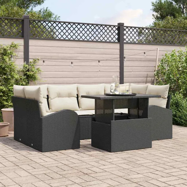 vidaXL Tuin Sofa Set 7 st Zwart poly rattan, foto 2