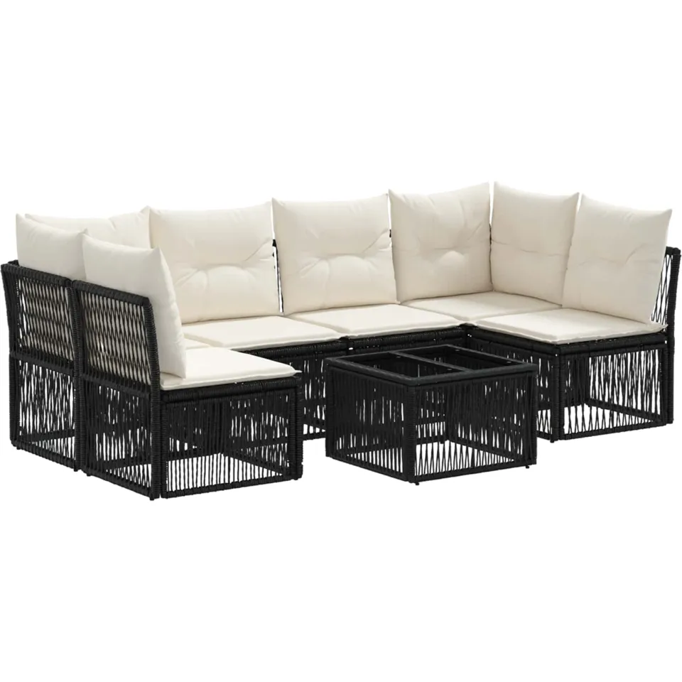 vidaXL Tuinbankenset 7 st 6-zits Zwart poly rattan, foto 3