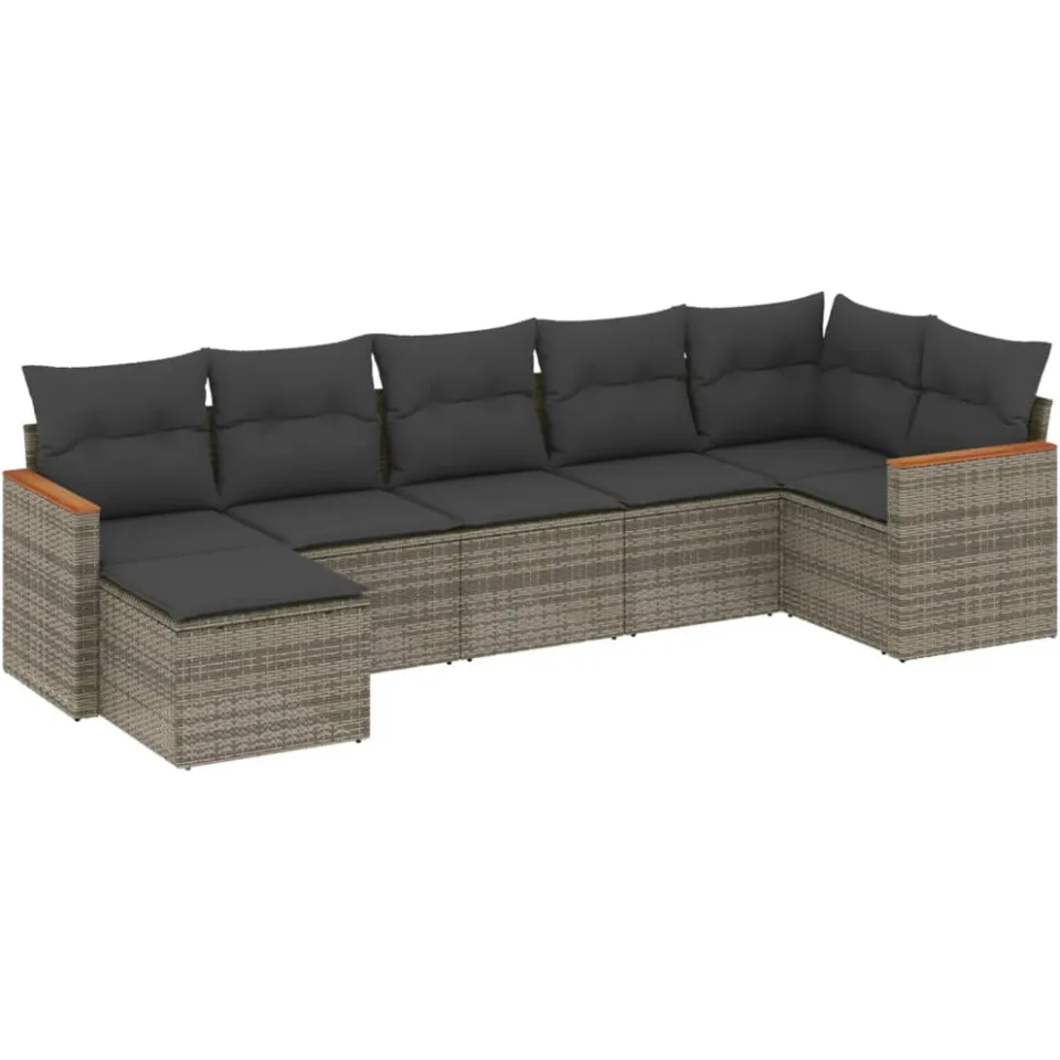 vidaXL 7-delige Loungeset met kussens poly rattan grijs