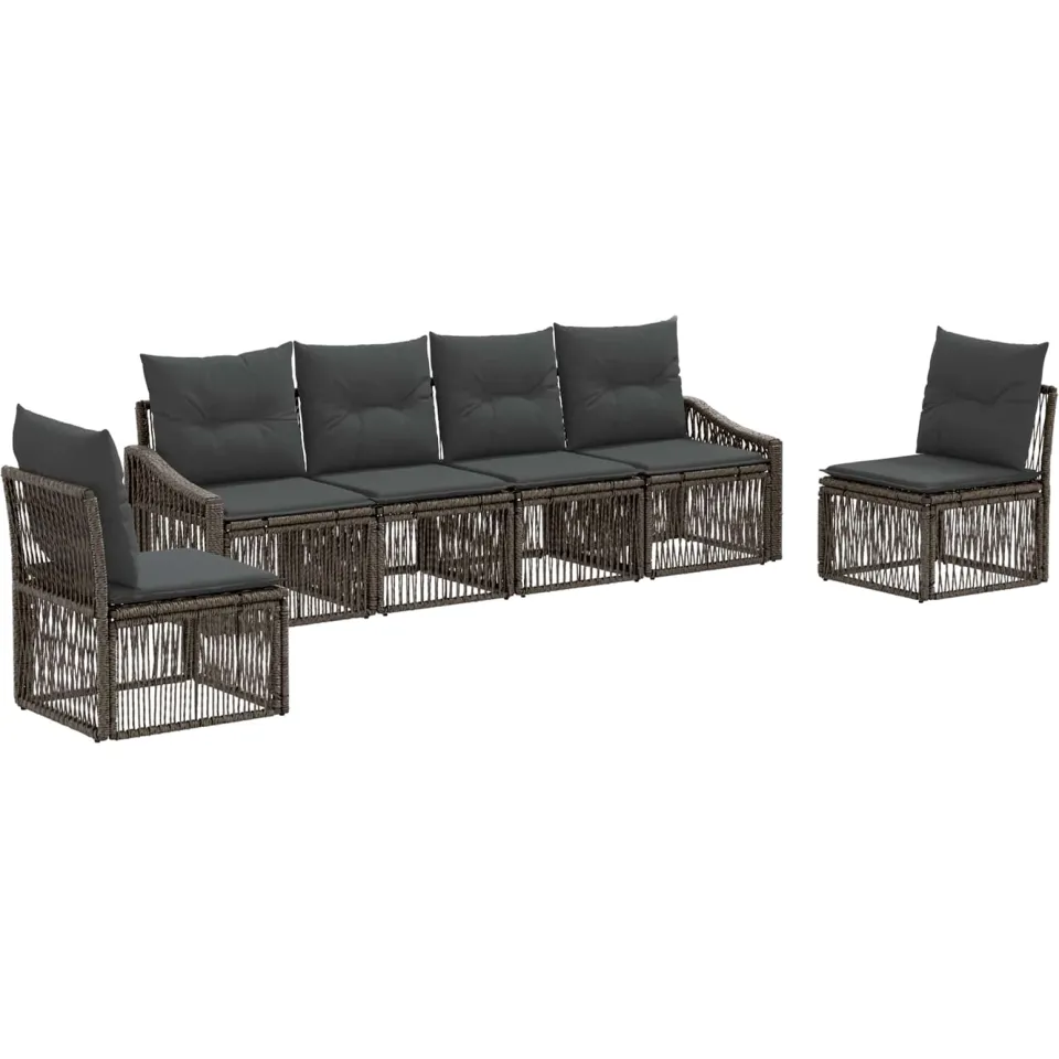 vidaXL Tuinbankenset 6 st 6-zits Grijs poly rattan, foto 3