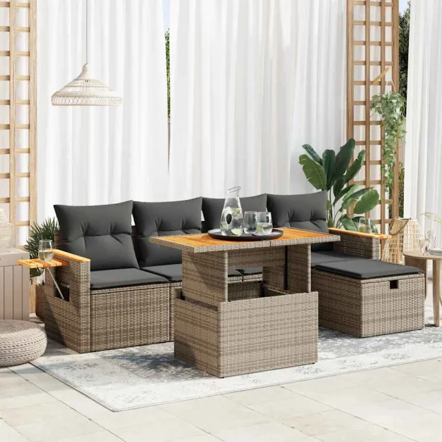 vidaXL 6-delige Loungeset met kussens poly rattan grijs, foto 2