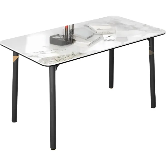 Bolt Edge Eettafel Mandino - 4 tot 6 personen - Marmer look - 140cm - Marmer look - Rechthoekig Wit