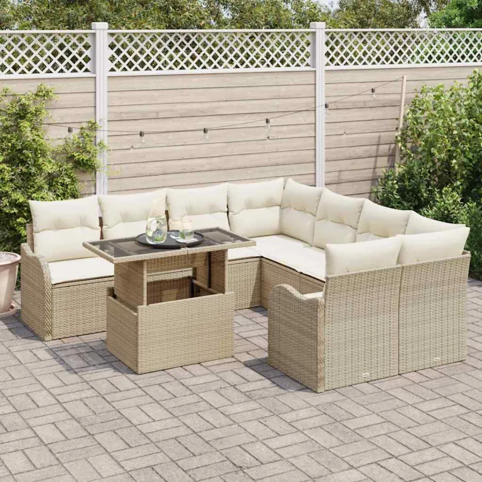 vidaXL Tuin Sofa Set 9 st Beige poly rattan