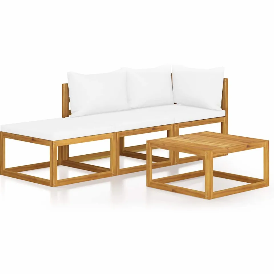 vidaXL 4-delige Loungeset met kussens massief acaciahout crème, foto 3