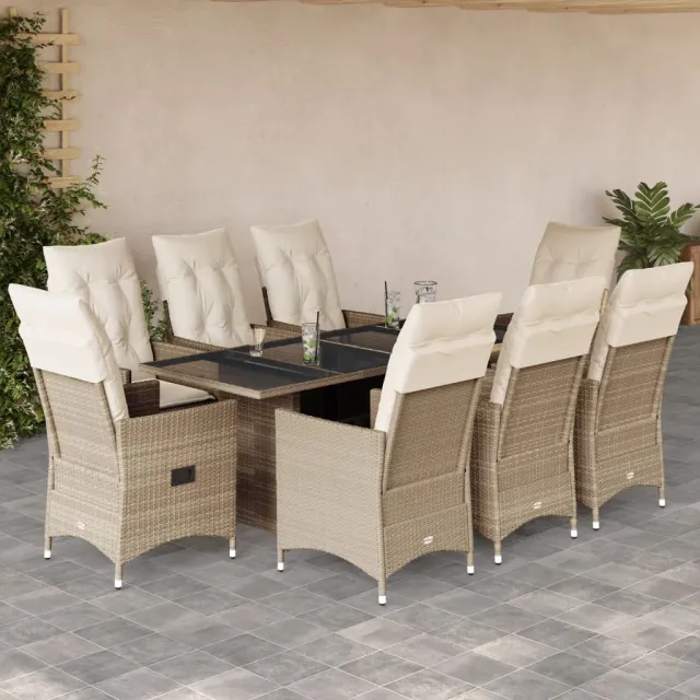 vidaXL 9-delige Tuinset met kussens poly rattan beige, foto 2