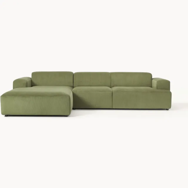 Westwing Collection Corduroy hoekbank Melva (4-zits) Groen