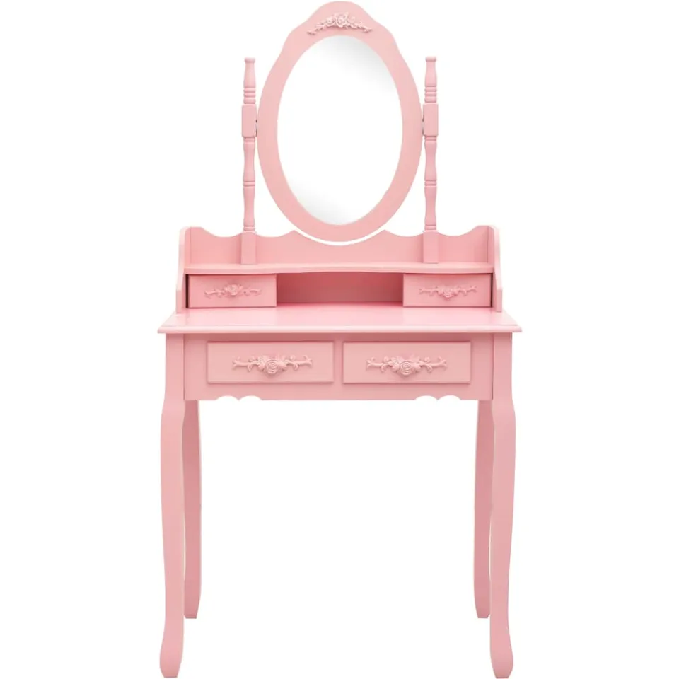 vidaXL Kaptafelset met kruk 75x69x140 cm paulowniahout roze, foto 2