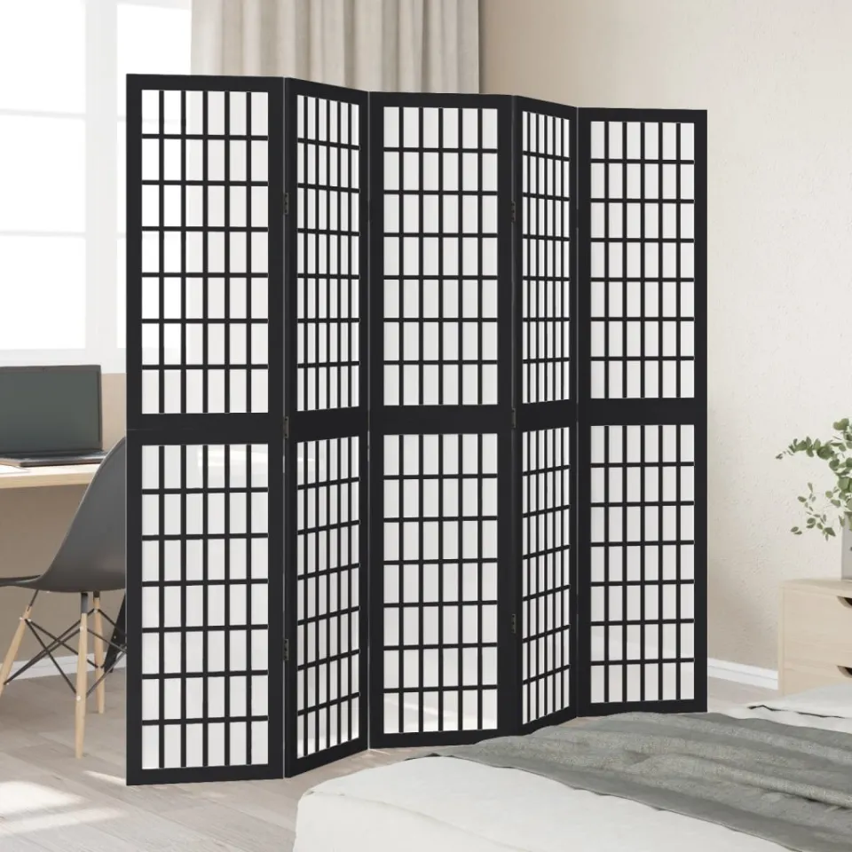 vidaXL Kamerscherm met 5 panelen massief paulowniahout zwart, foto 3