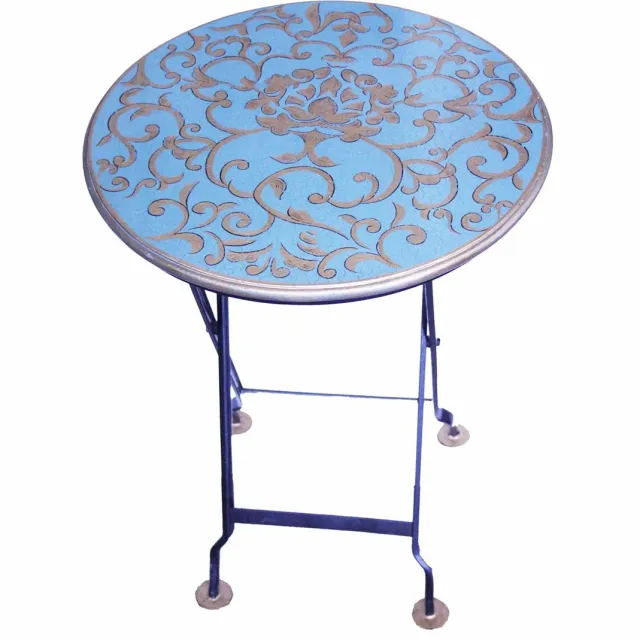 Meander Klaptafel rond blauw/goudkleur Ø45xH61,5cm Zie foto