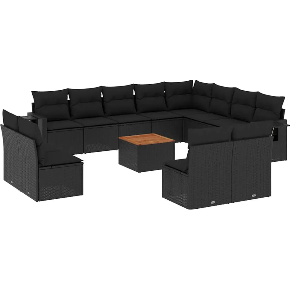 vidaXL 13-delige Loungeset met kussens poly rattan zwart, foto 3