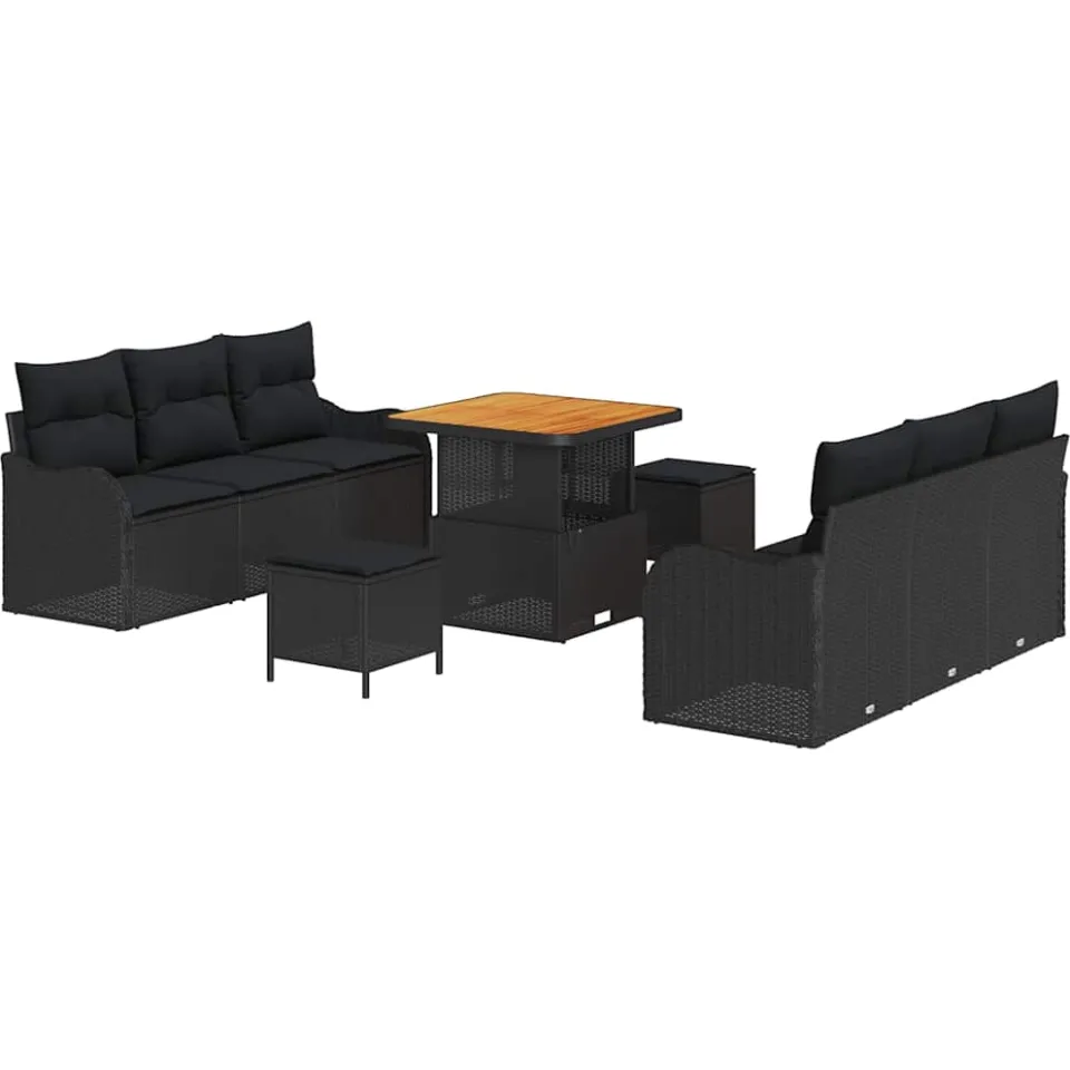 vidaXL Tuinbankenset 9 st Zwart poly rattan
