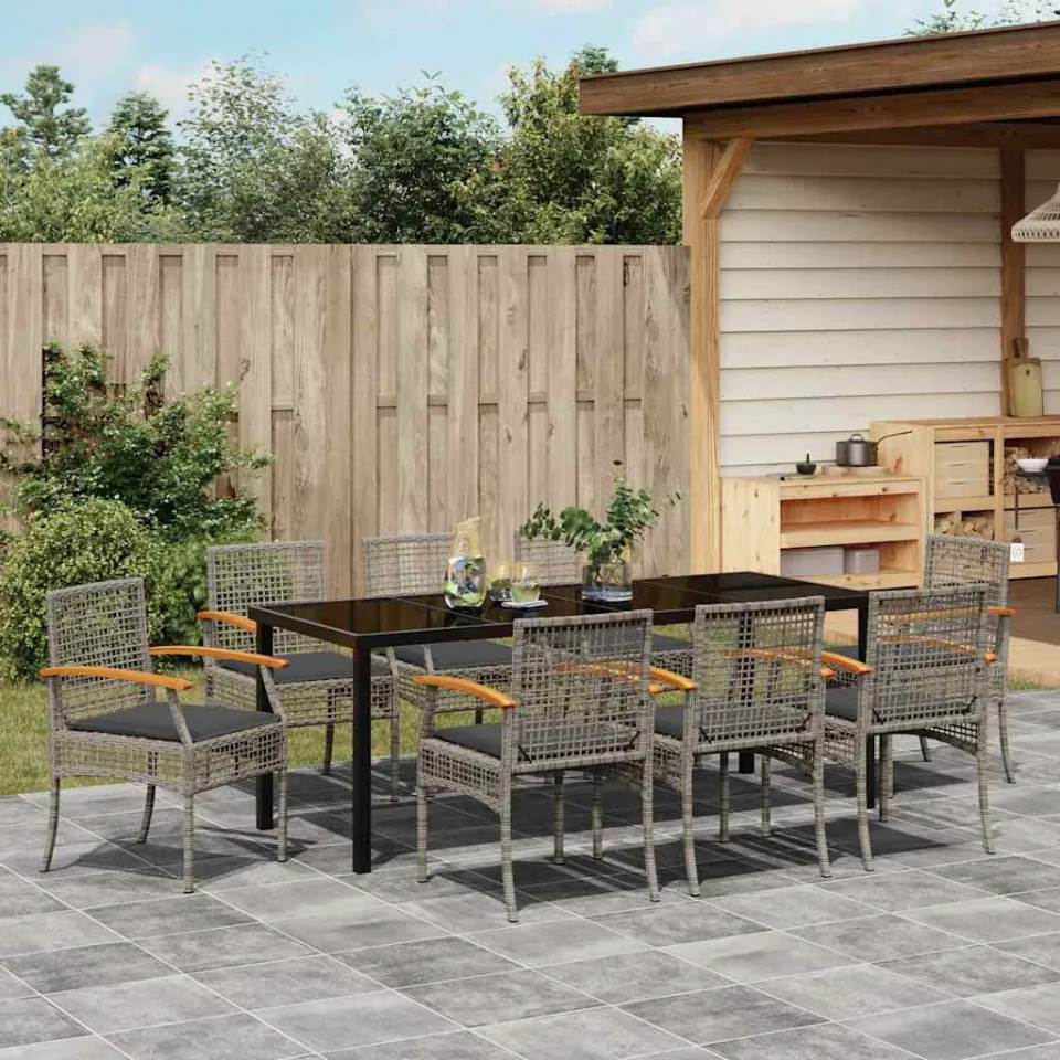 vidaXL Tuin eettafelset 9 st Grijs en zwart Rattan, foto 3