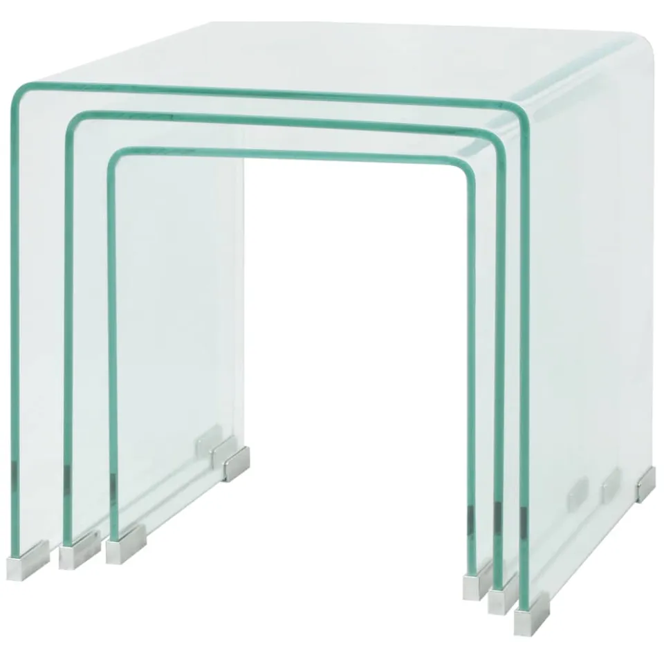 vidaXL Bijzettafel set 3-dlg transparant gehard glas transparent, foto 3