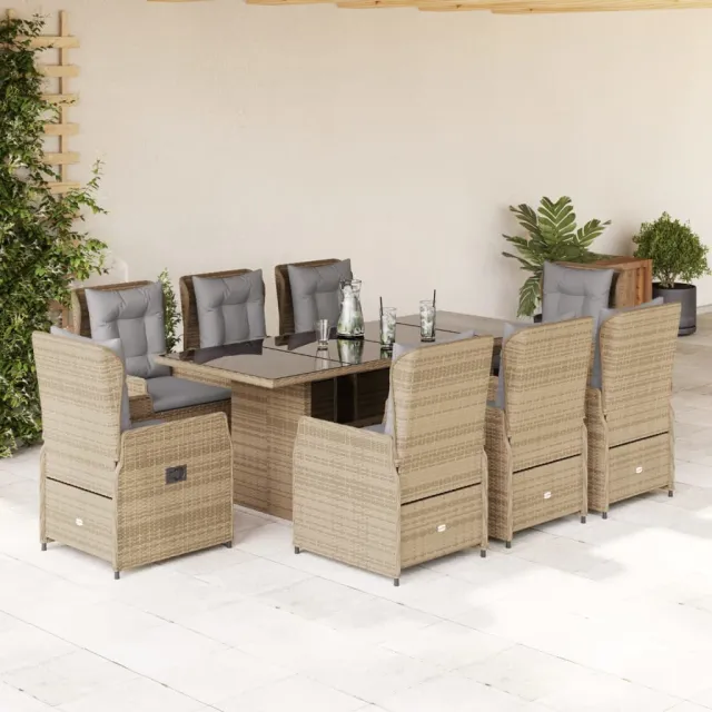 vidaXL 9-delige Tuinset met kussens poly rattan beige, foto 2
