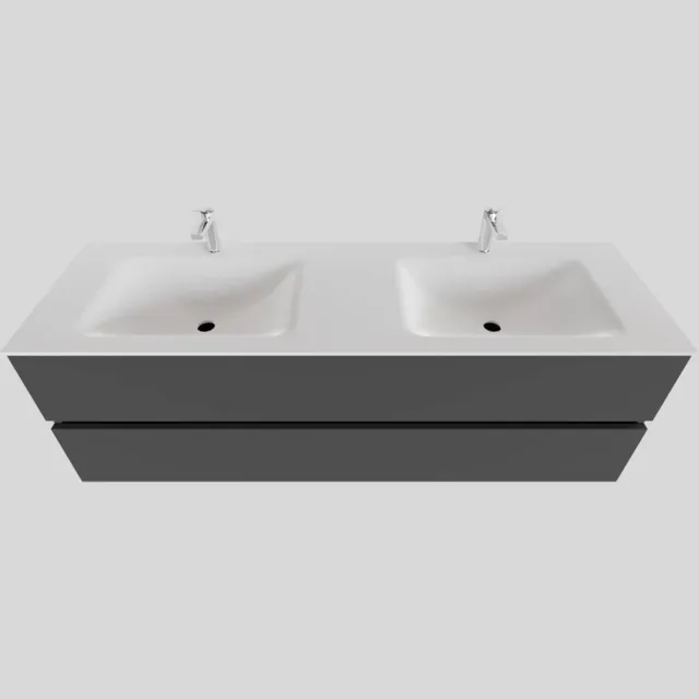 Boss & Wessing Badkamermeubel Solid Surface BWS Oslo 150x46 cm Dubbel Mat Antraciet (2 kraangaten)