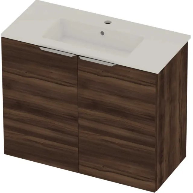 Basic-Line Tiny 36 Badmeubelset Porselein 1 Kraangat Voor Grepen 80x36x67 cm Barista Oak Glans Wit