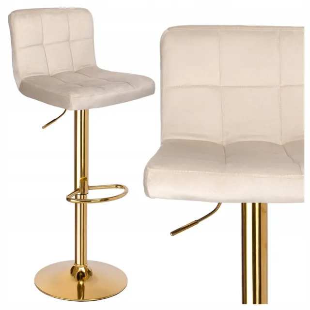 eHokery Hoker Barowy Obrotowy Beżowy Velvet Zloty Pikowany Regulowany Beige