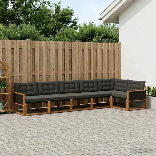 vidaXL Buiten bankenset 6 st 6-zits Naturel en Zwart