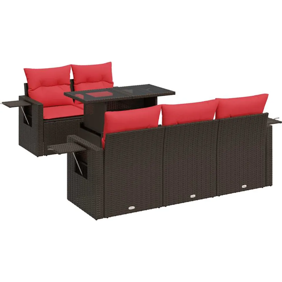 vidaXL 6-delige Loungeset met kussens poly rattan acacia bruin, foto 3