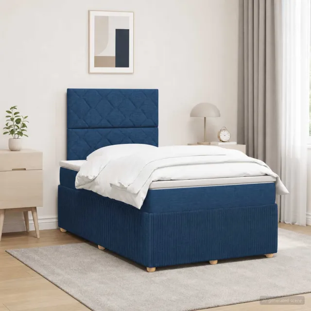 vidaXL LED Boxspring Bed met Matras Blauw 120 x 190 cm Stof