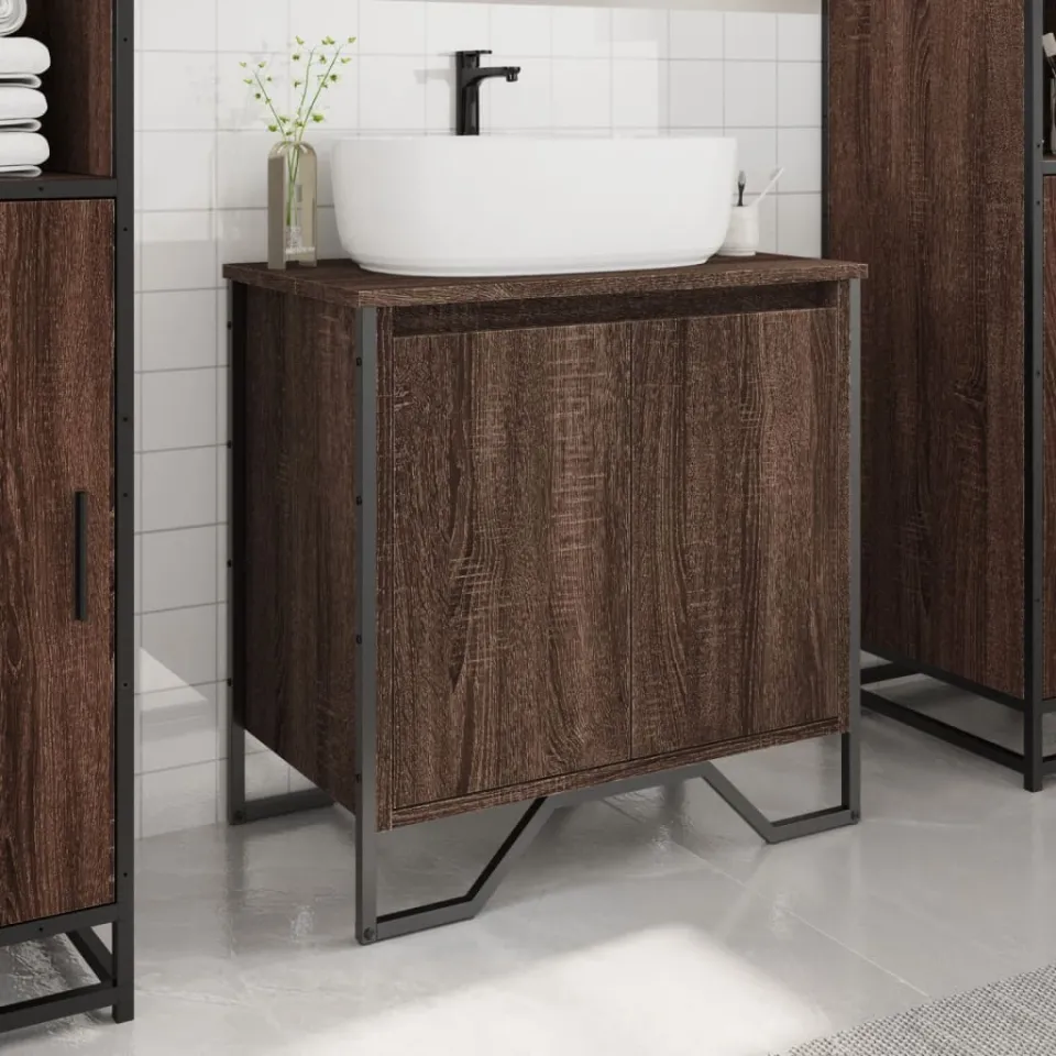 vidaXL Wastafelkast 60x35x60 cm bewerkt hout bruin eikenkleurig, foto 3