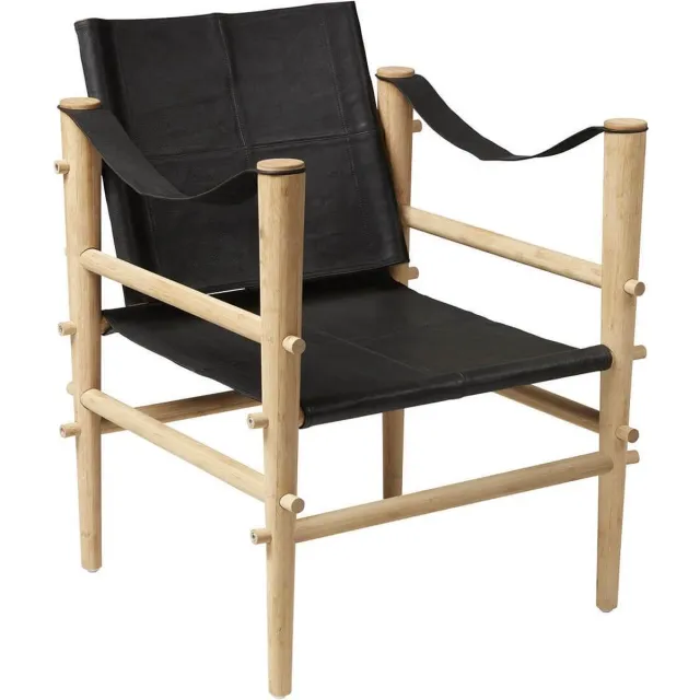 Cinas Noble Fauteuil Zwart - Duurzaam Bamboe - Echt lederen zitting - Scandinavisch Design