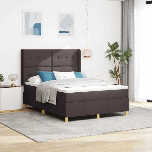 vidaXL Boxspringbed met LED-stripverlichting Bruin 140 x 190 cm Stof