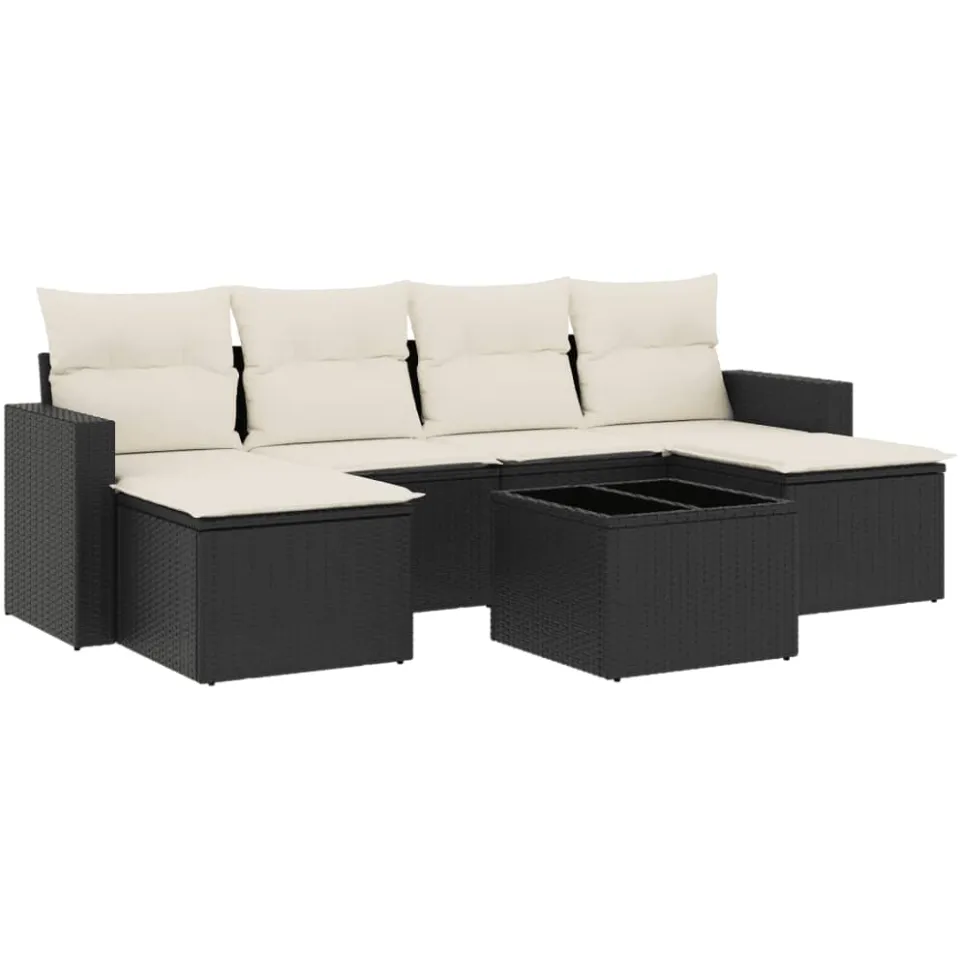vidaXL 7-delige Loungeset met kussens poly rattan zwart, foto 3