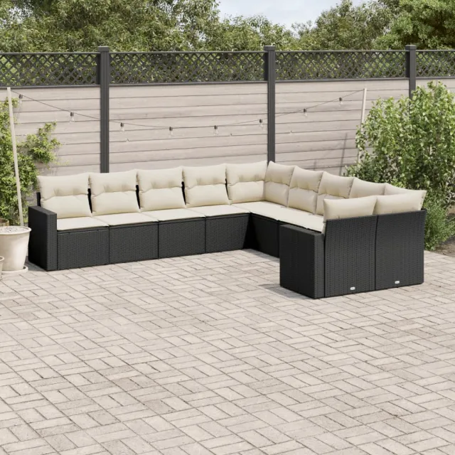 vidaXL 10-delige Loungeset met kussens poly rattan zwart, foto 2