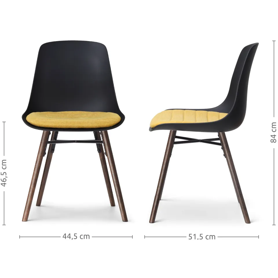 Nolon Nena-Liv eetkamerstoel zwart met okergeel zitkussen - walnoot houten onderstel, foto 3