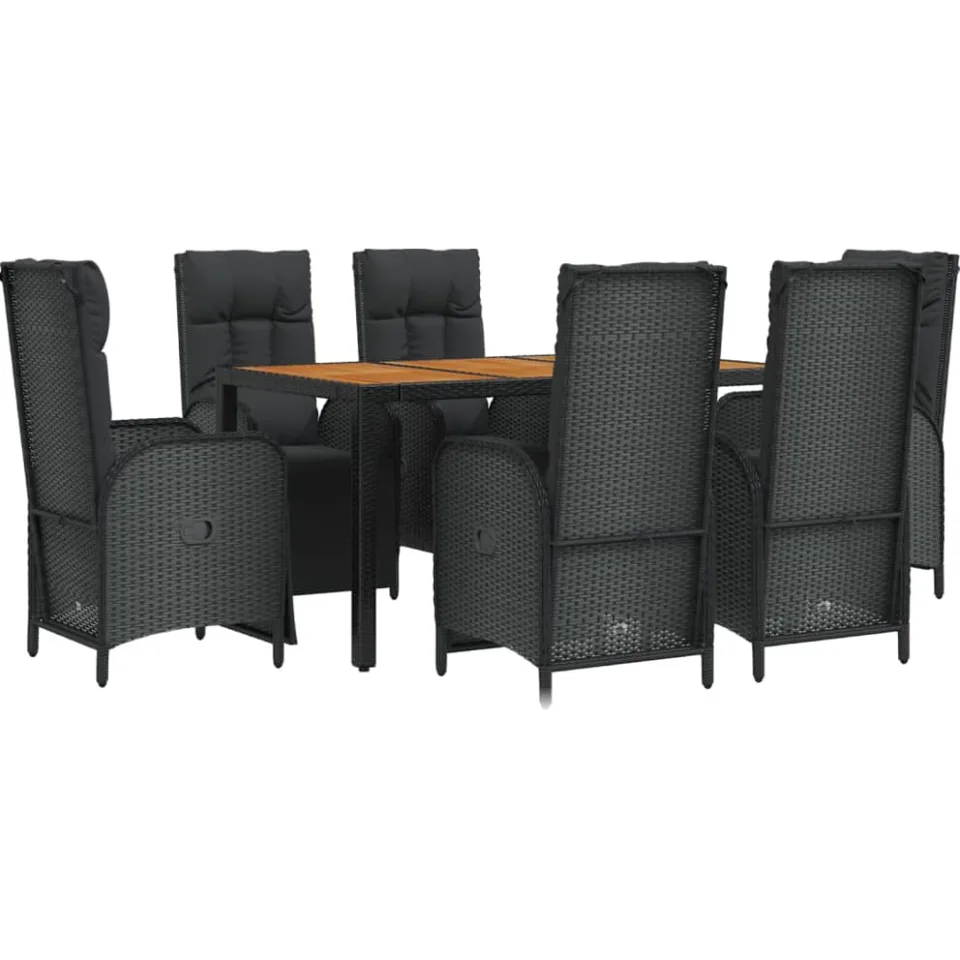 vidaXL 7-delige Tuinset met kussens poly rattan zwart