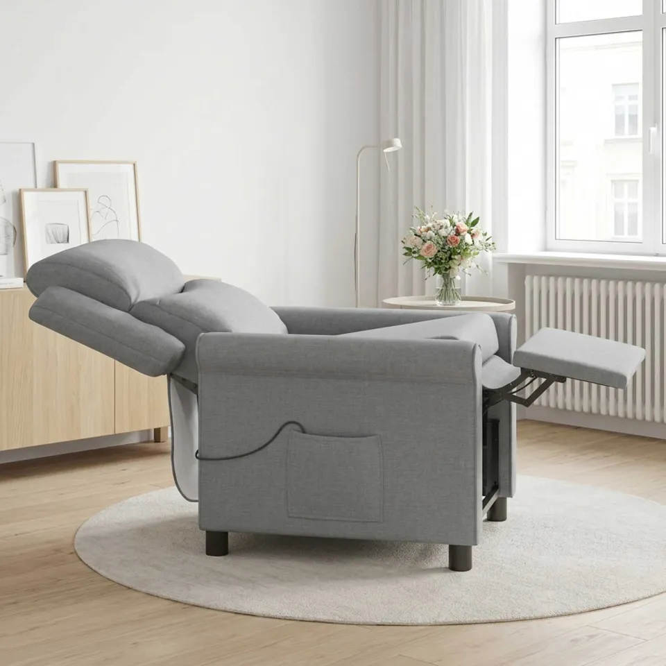 vidaXL Massage-relaxstoel Lichtgrijs 69 x 93 x 102 cm Stof, foto 4