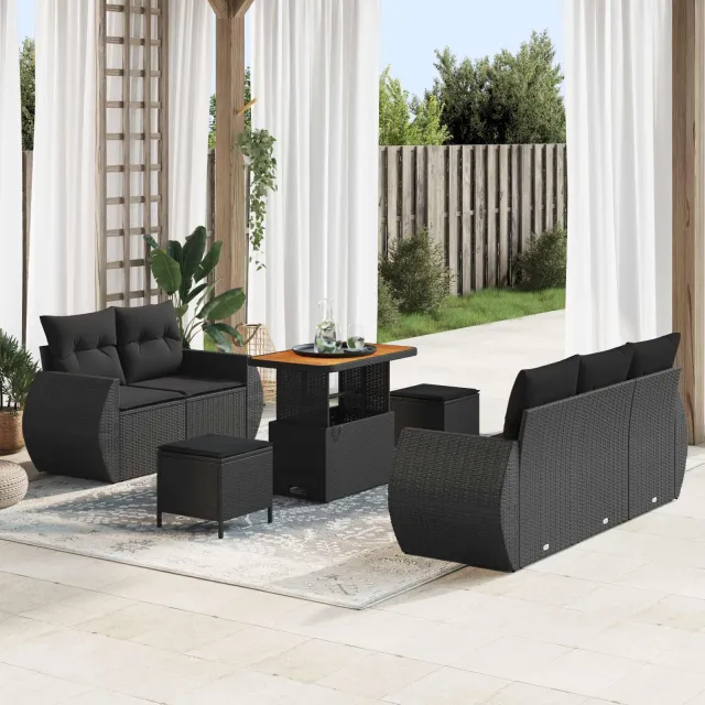 vidaXL Tuin Sofa Set met kussen 8 pcs Zwart poly rattan, foto 2