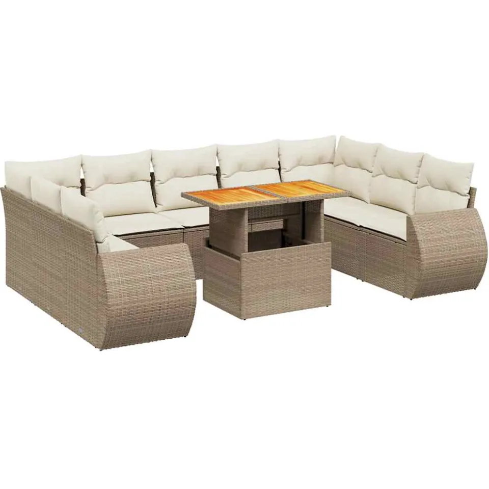 vidaXL 10-delige Loungeset met kussens poly rattan beige, foto 3