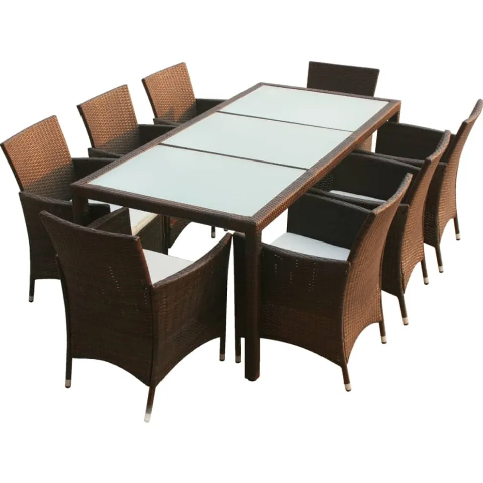 vidaXL 9-delige Tuinset met kussens poly rattan bruin, foto 3